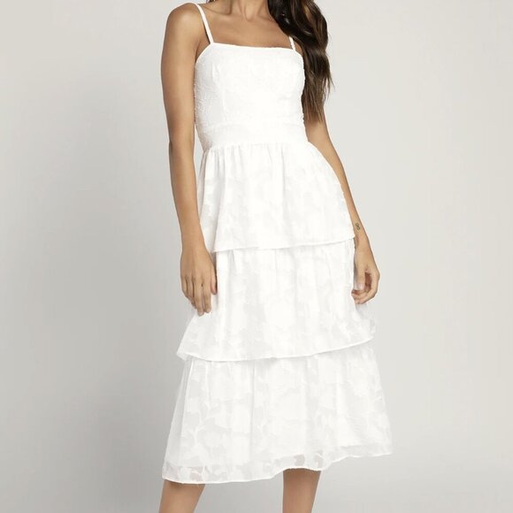 NWT Lulus Grace and Beauty White Burnout Floral Print Tiered Dress - Picture 3 of 9
